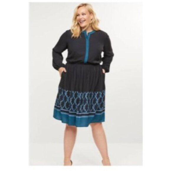 Lane Bryant Plus Size 24w Black Blue Long Sleeve Dress NEW $89 - Picture 1 of 6